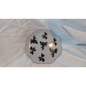 Lefton Christmas Holly Dish Tray